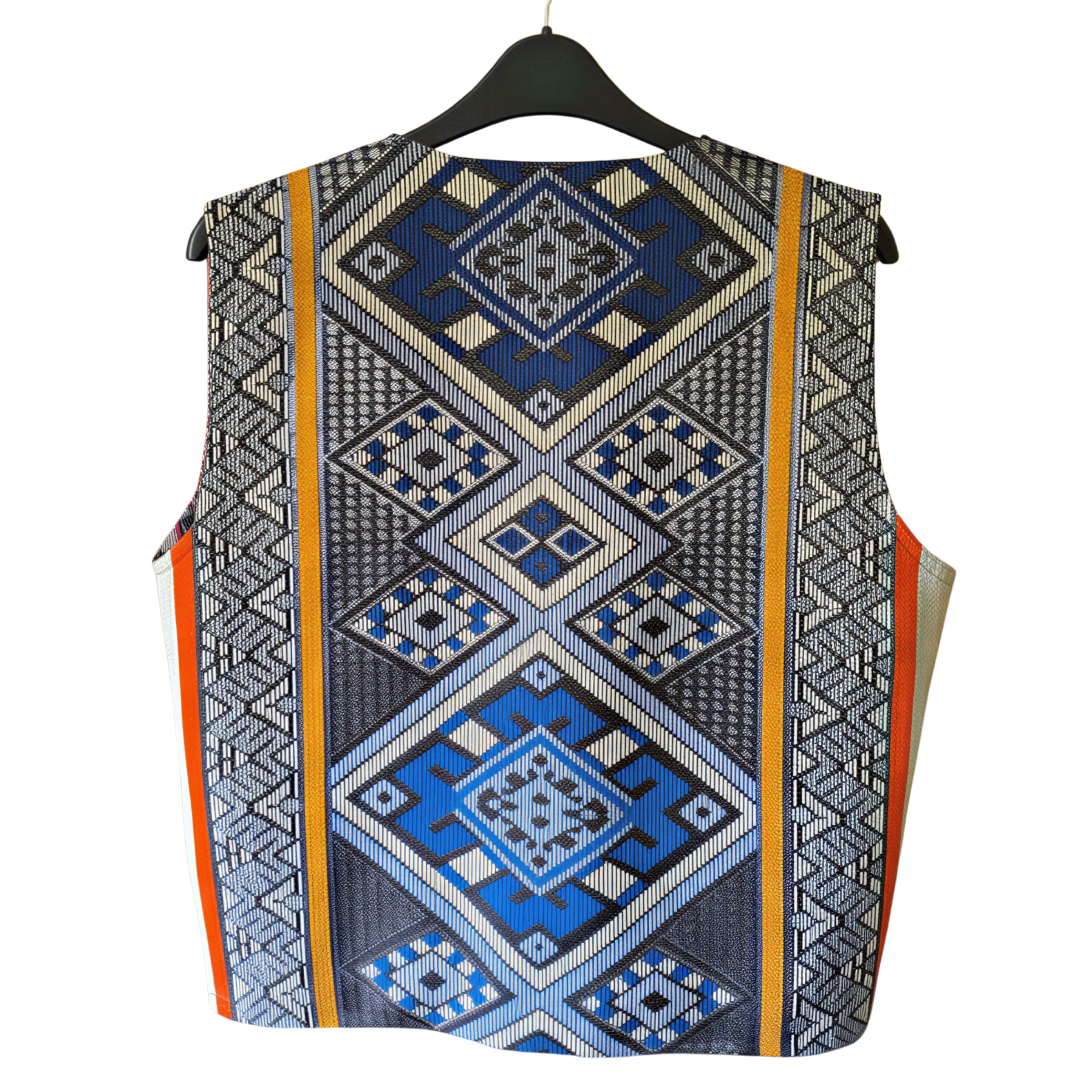 Gilet artigianale di Essaouira - Blu grigio con motivi berberi geometrici