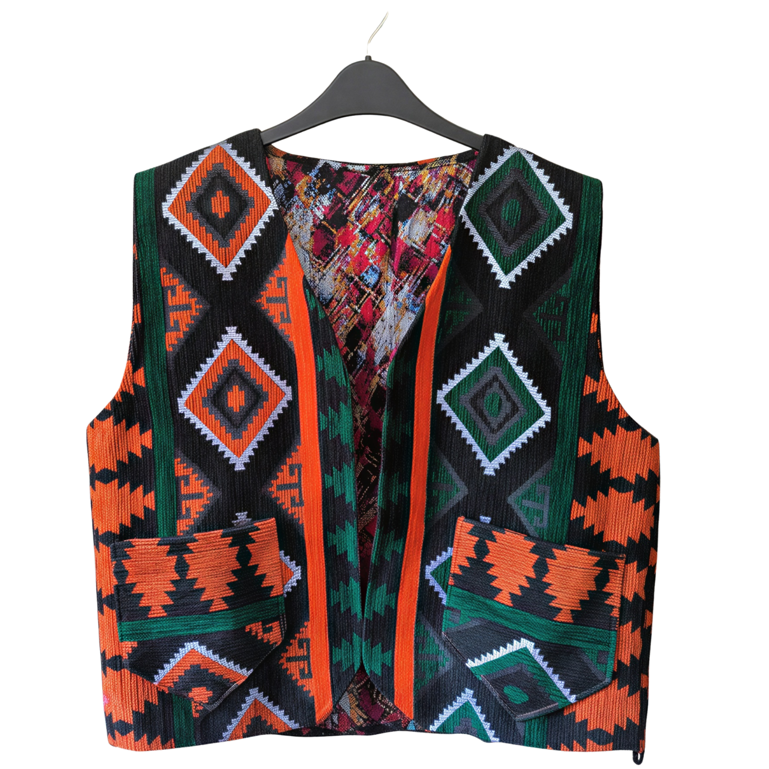Gilet artigianale di Essaouira - Verde con motivi berberi geometrici