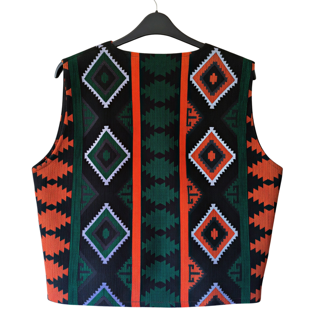 Gilet artigianale di Essaouira - Verde con motivi berberi geometrici