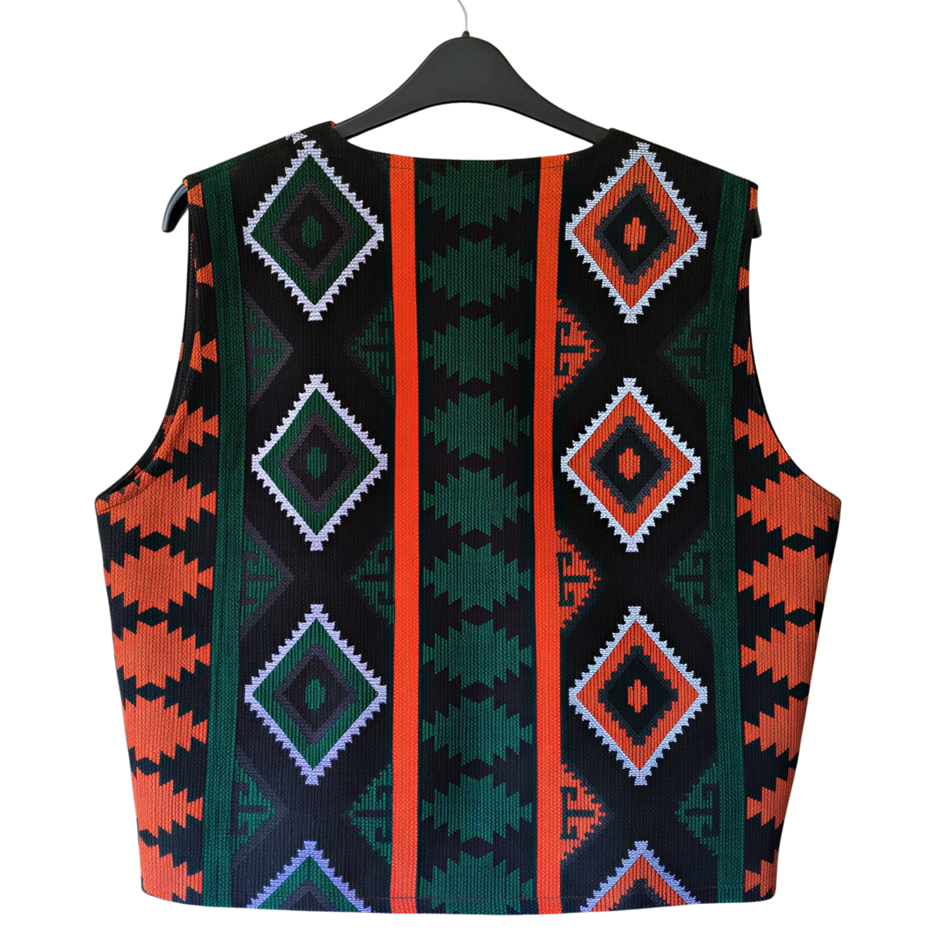Gilet artigianale di Essaouira - Verde con motivi berberi geometrici