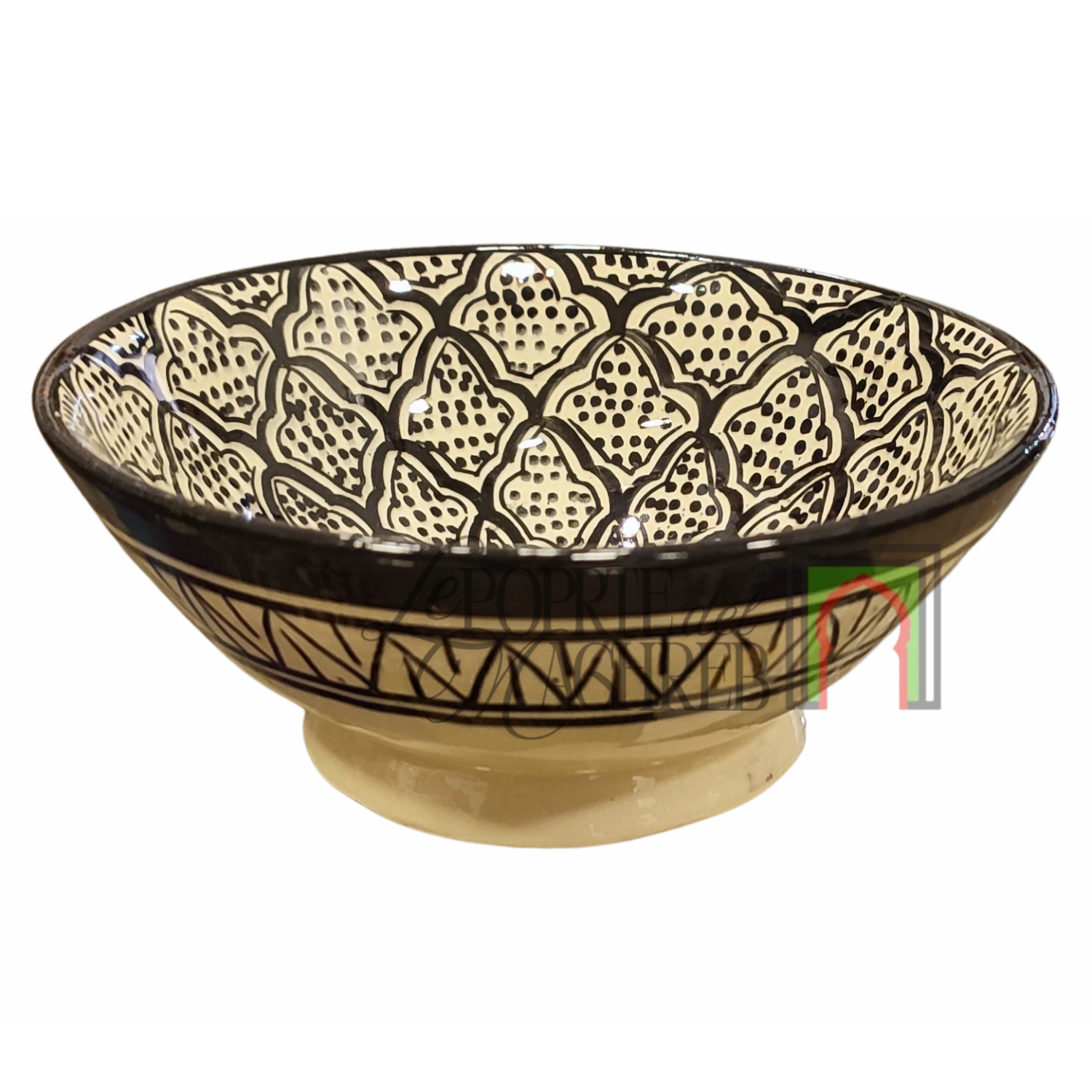 Ciotola artigianale marocchina di Safi - dipinta a mano in terracotta beige e nero
