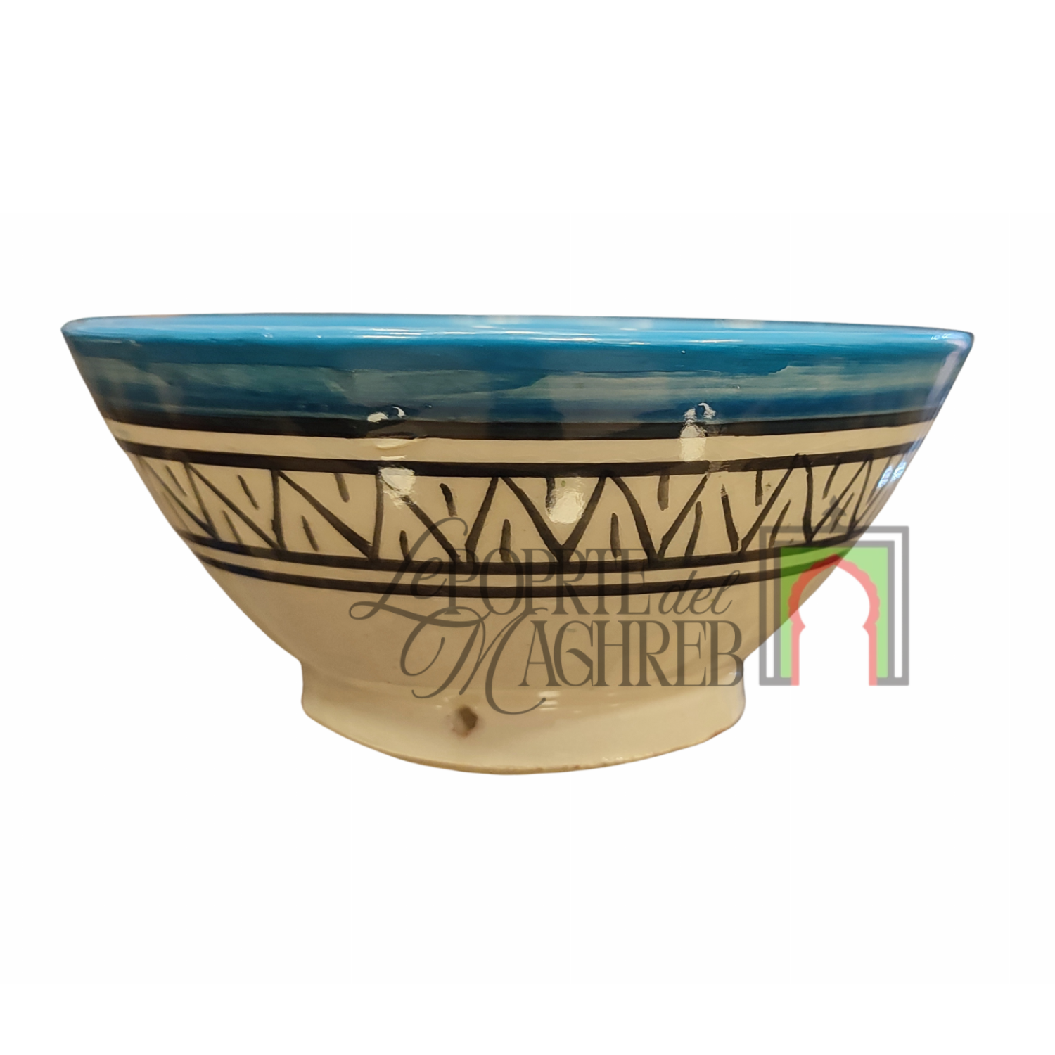 Ciotola artigianale marocchina di Safi - dipinta a mano in terracotta blu multicolore