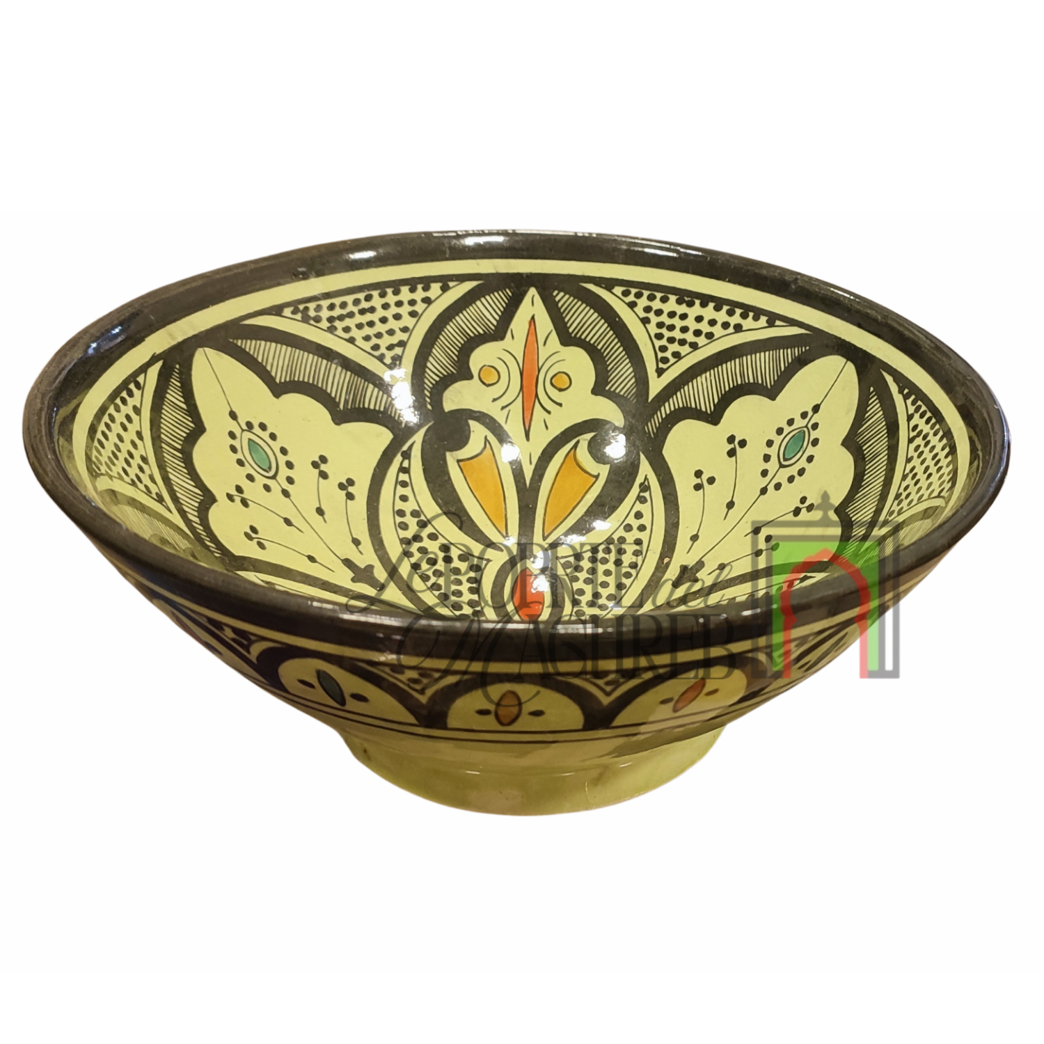 Ciotola artigianale marocchina di Safi - dipinta a mano in terracotta verde e nero