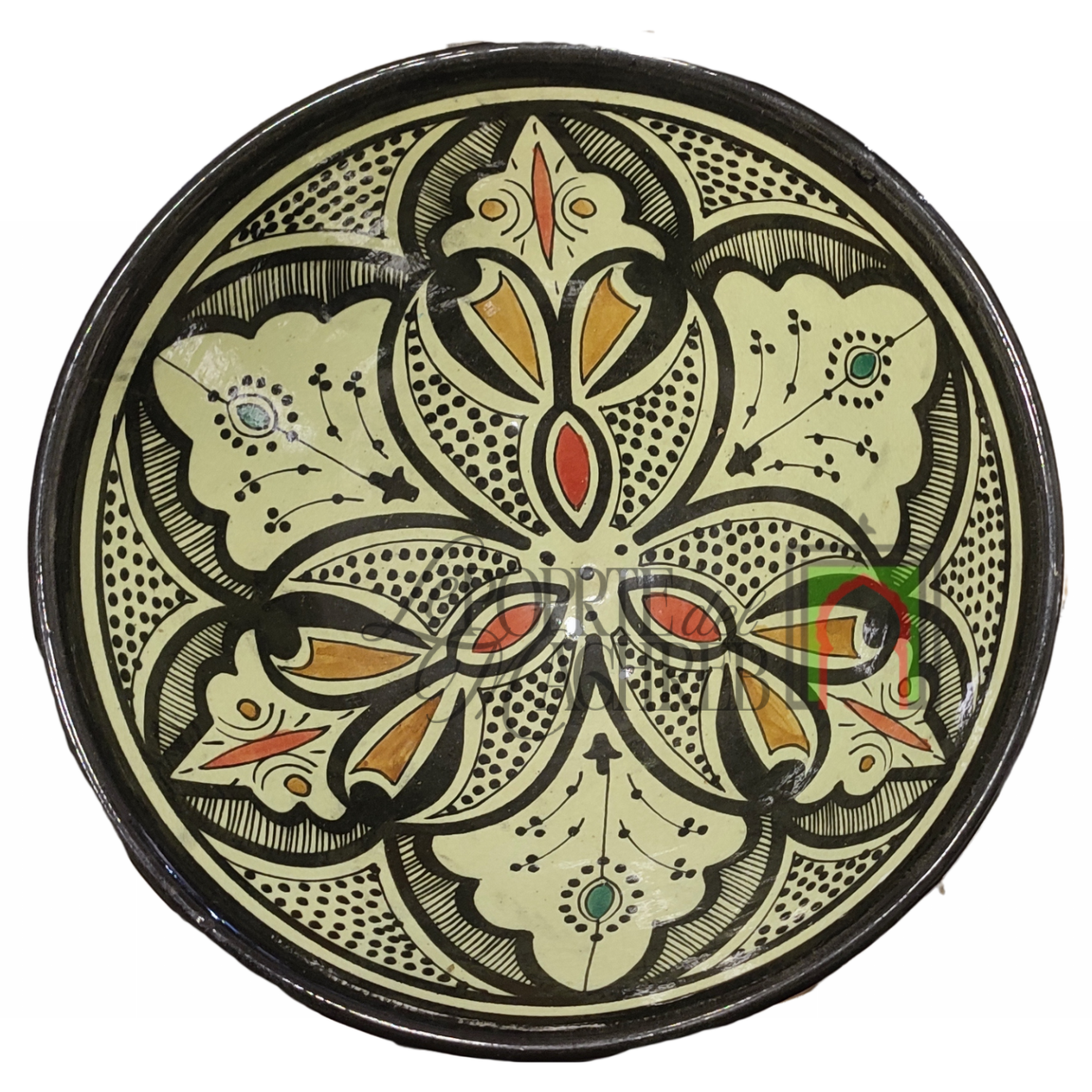 Ciotola artigianale marocchina di Safi - dipinta a mano in terracotta verde e nero