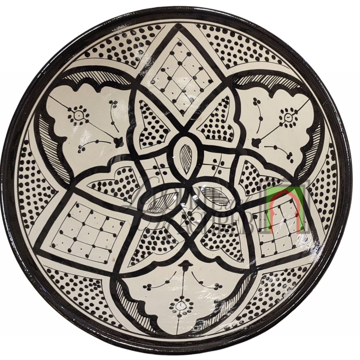 Ciotola artigianale marocchina di Safi - dipinta a mano in terracotta nero e beige