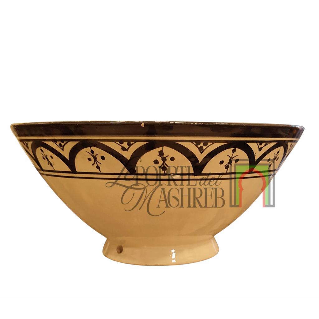 Ciotola artigianale marocchina di Safi - dipinta a mano in terracotta nero e beige