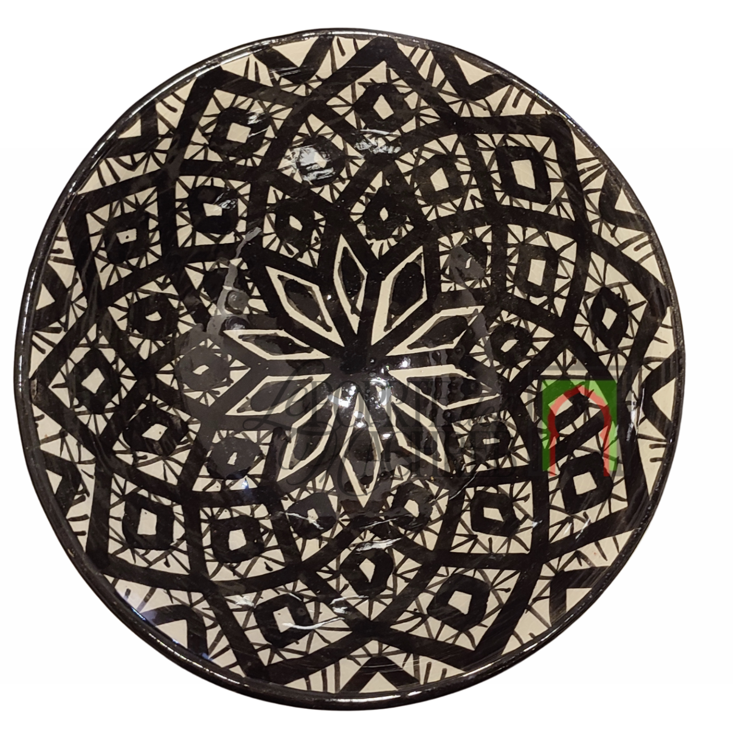 Ciotola artigianale marocchina di Safi - dipinta a mano in terracotta nero e beige