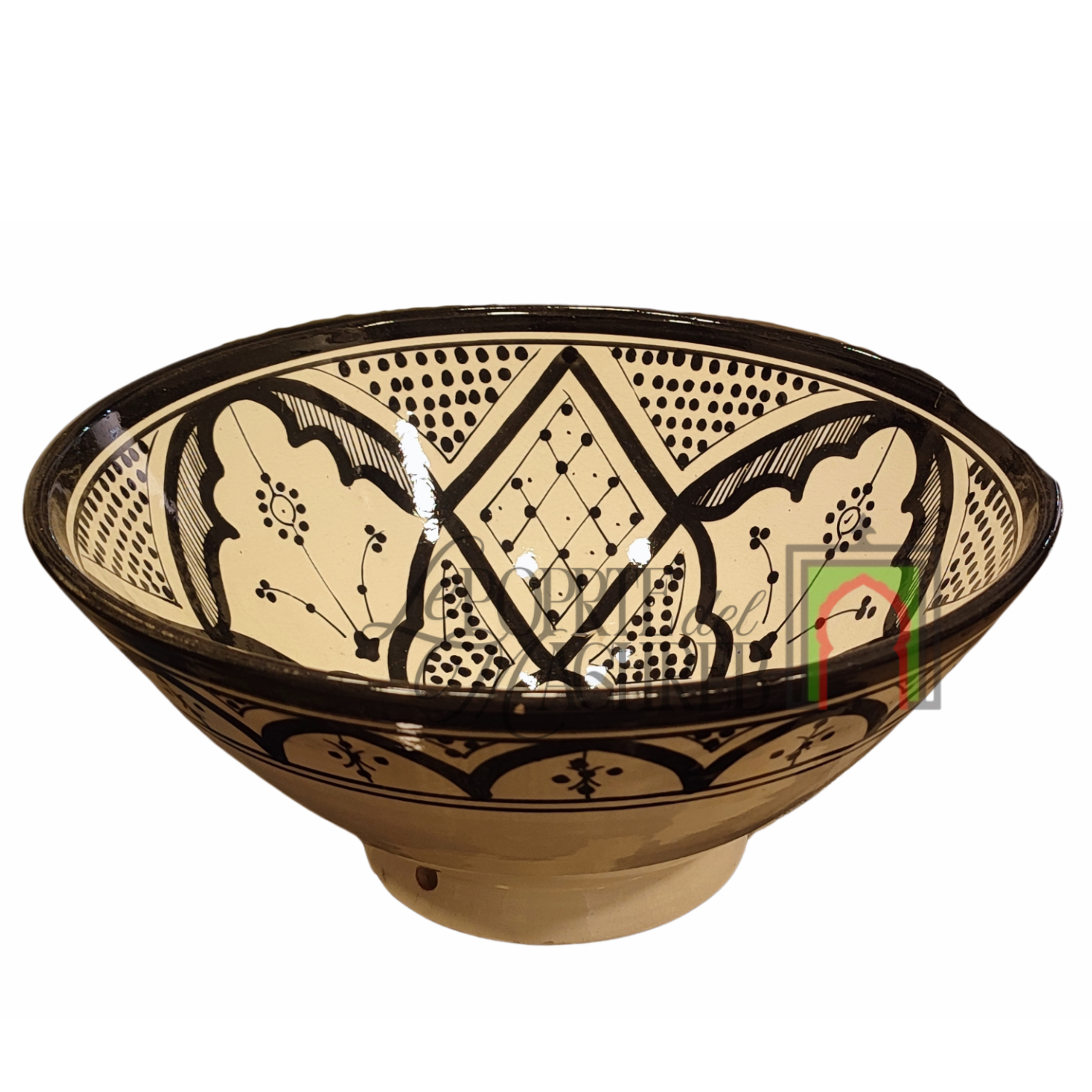 Ciotola artigianale marocchina di Safi - dipinta a mano in terracotta nero e beige