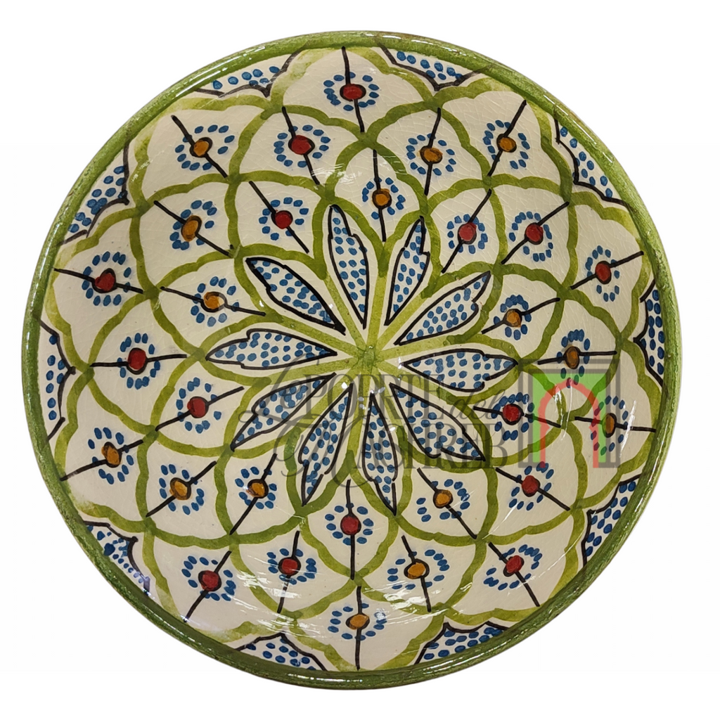 Ciotola artigianale marocchina di Safi - dipinta a mano in terracotta verde multicolore