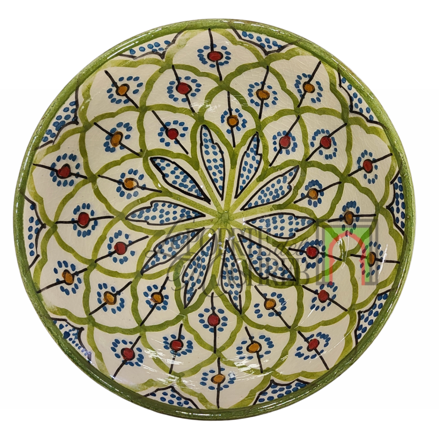 Ciotola artigianale marocchina di Safi - dipinta a mano in terracotta verde multicolore