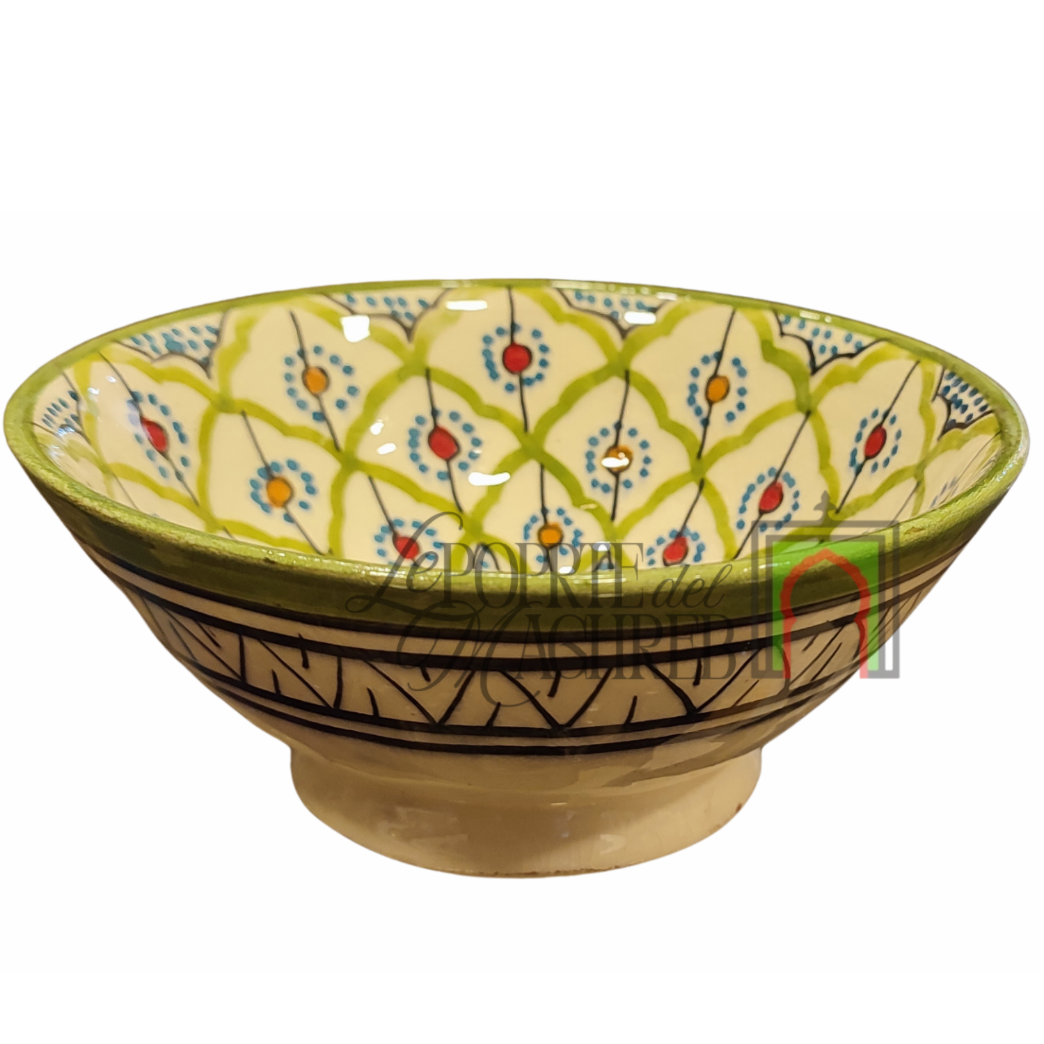 Ciotola artigianale marocchina di Safi - dipinta a mano in terracotta verde multicolore