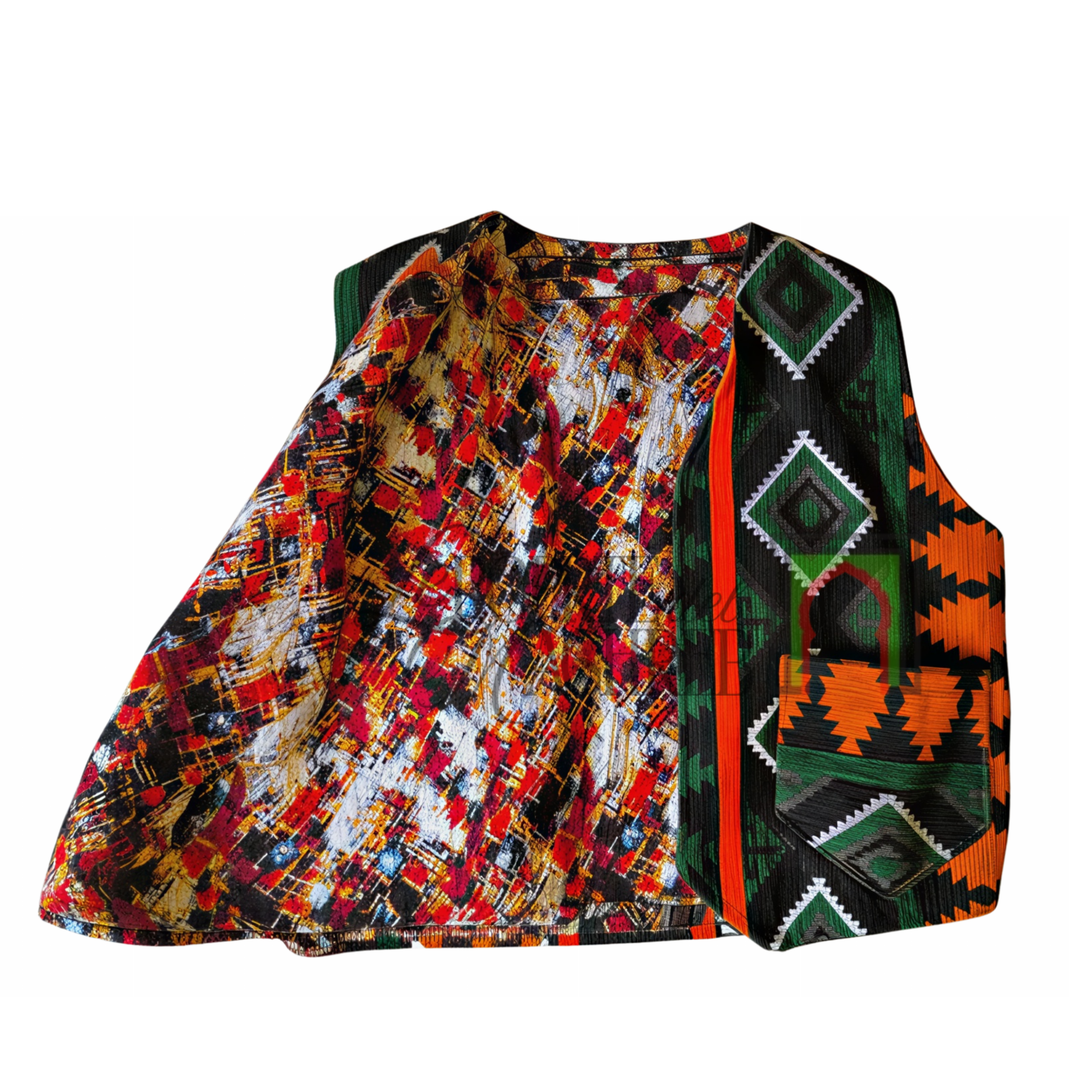 Gilet artigianale di Essaouira - Verde con motivi berberi geometrici