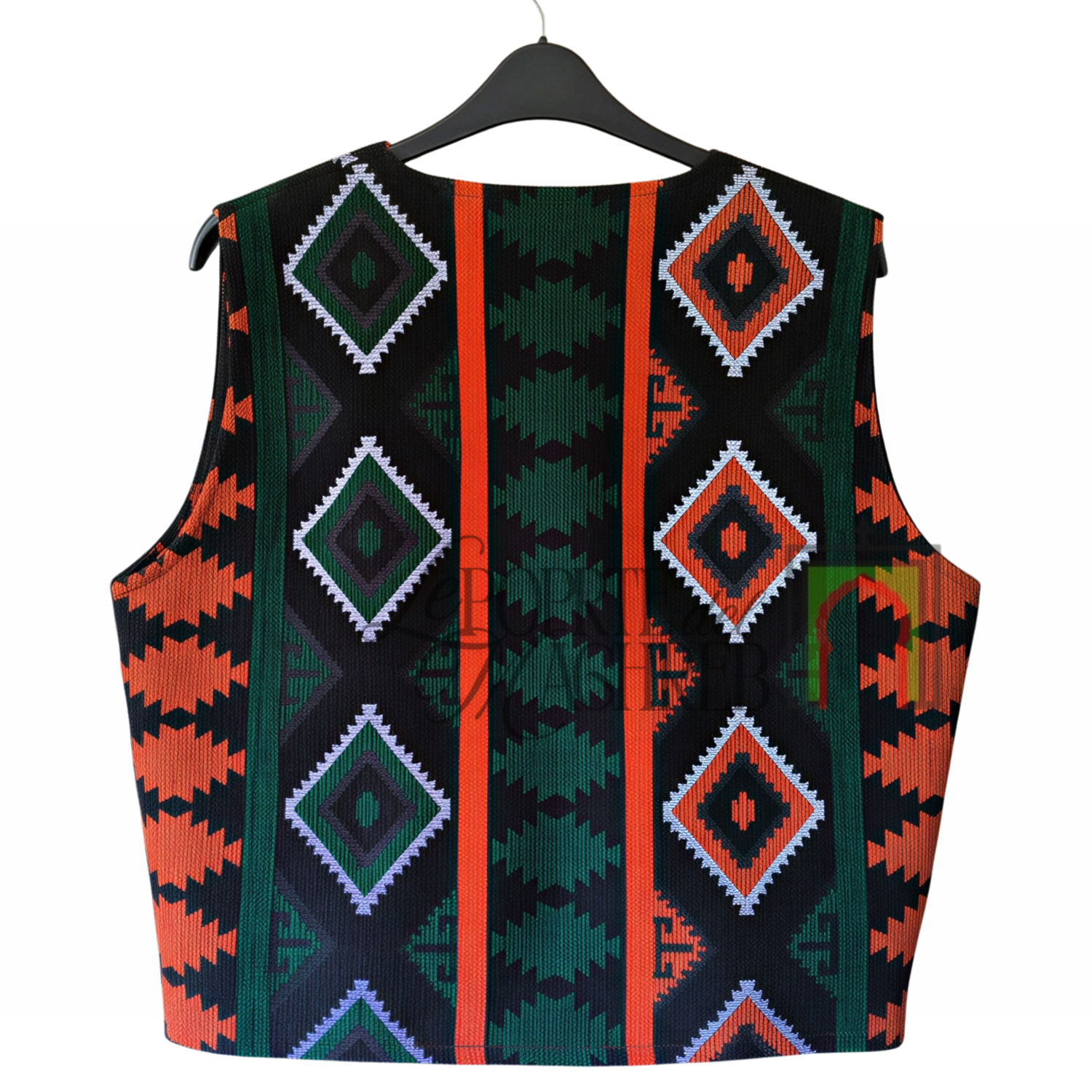 Gilet artigianale di Essaouira - Verde con motivi berberi geometrici