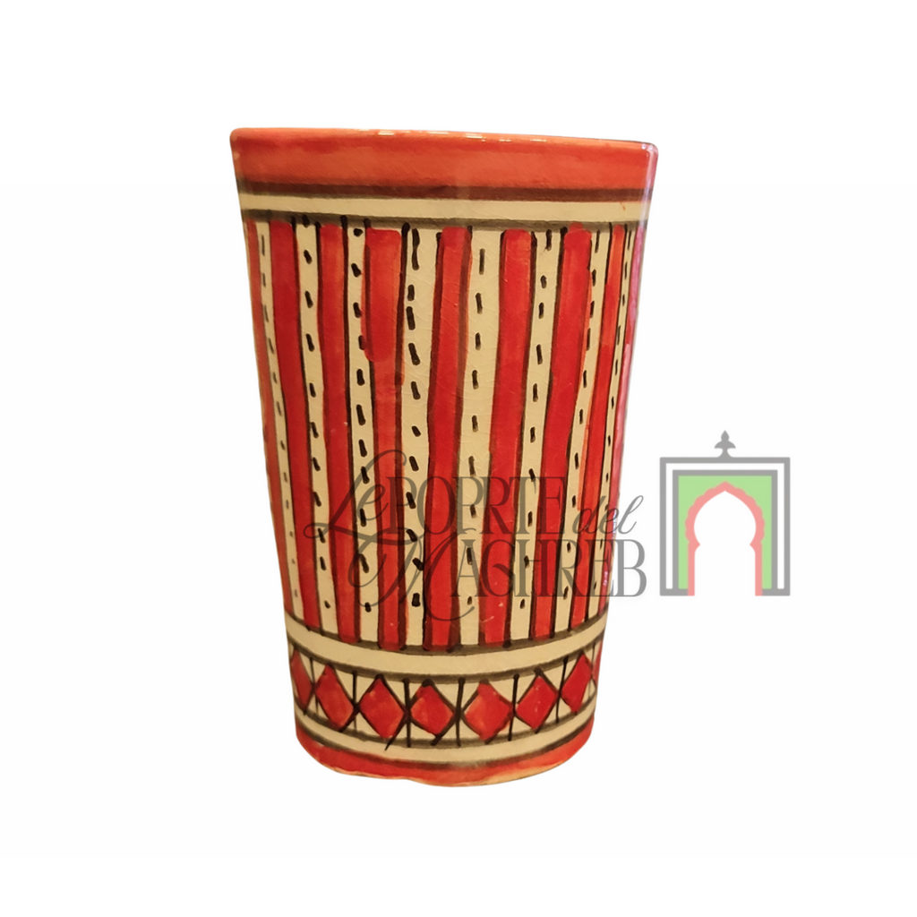Tazza artigianale marocchina di Safi - dipinta a mano in terracotta rossastra con motivi geometrici