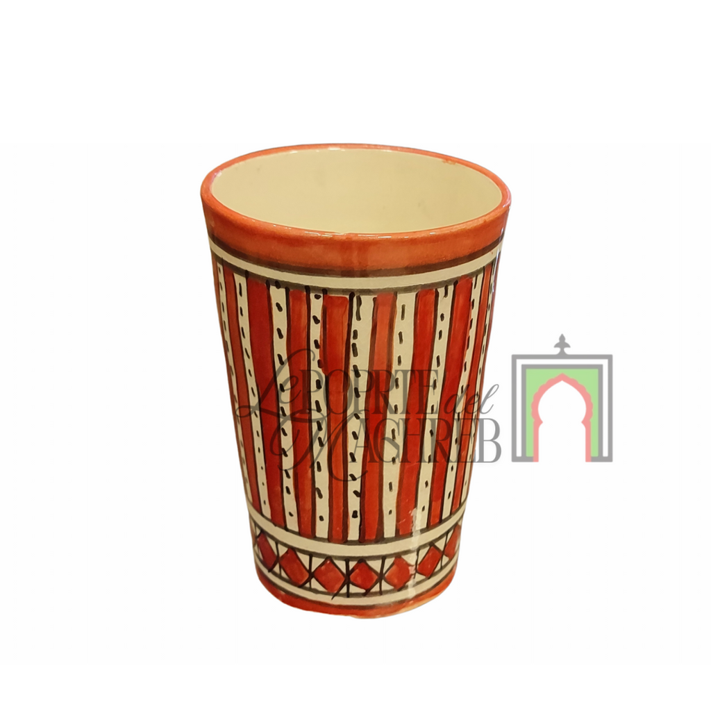 Tazza artigianale marocchina di Safi - dipinta a mano in terracotta rossastra con motivi geometrici