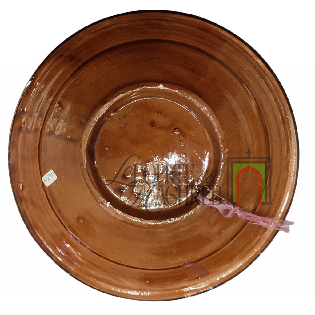 Piatto artigianale marocchino di Safi - dipinto a mano in terracotta beige ,nero, blu, verde, giallo