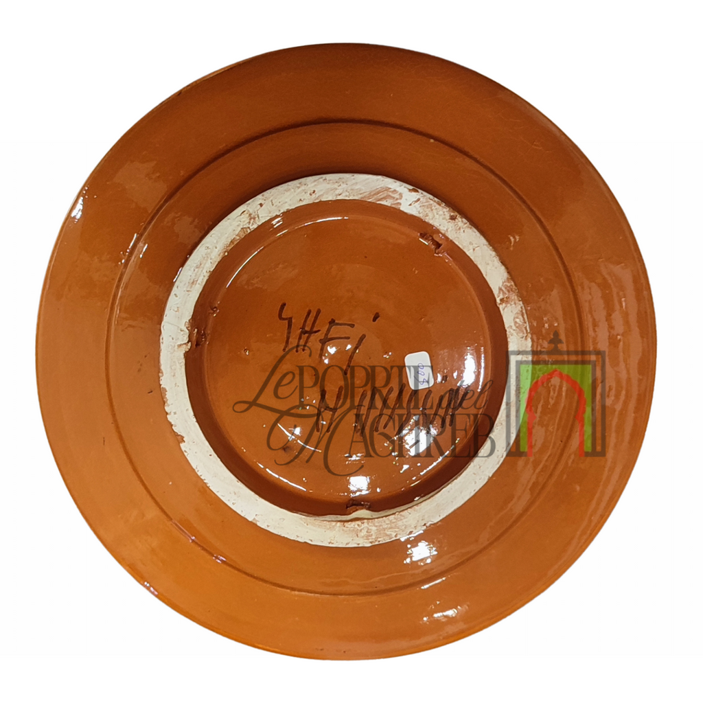 Piatto artigianale marocchino di Safi - dipinto a mano in terracotta bianco, nero e arancione