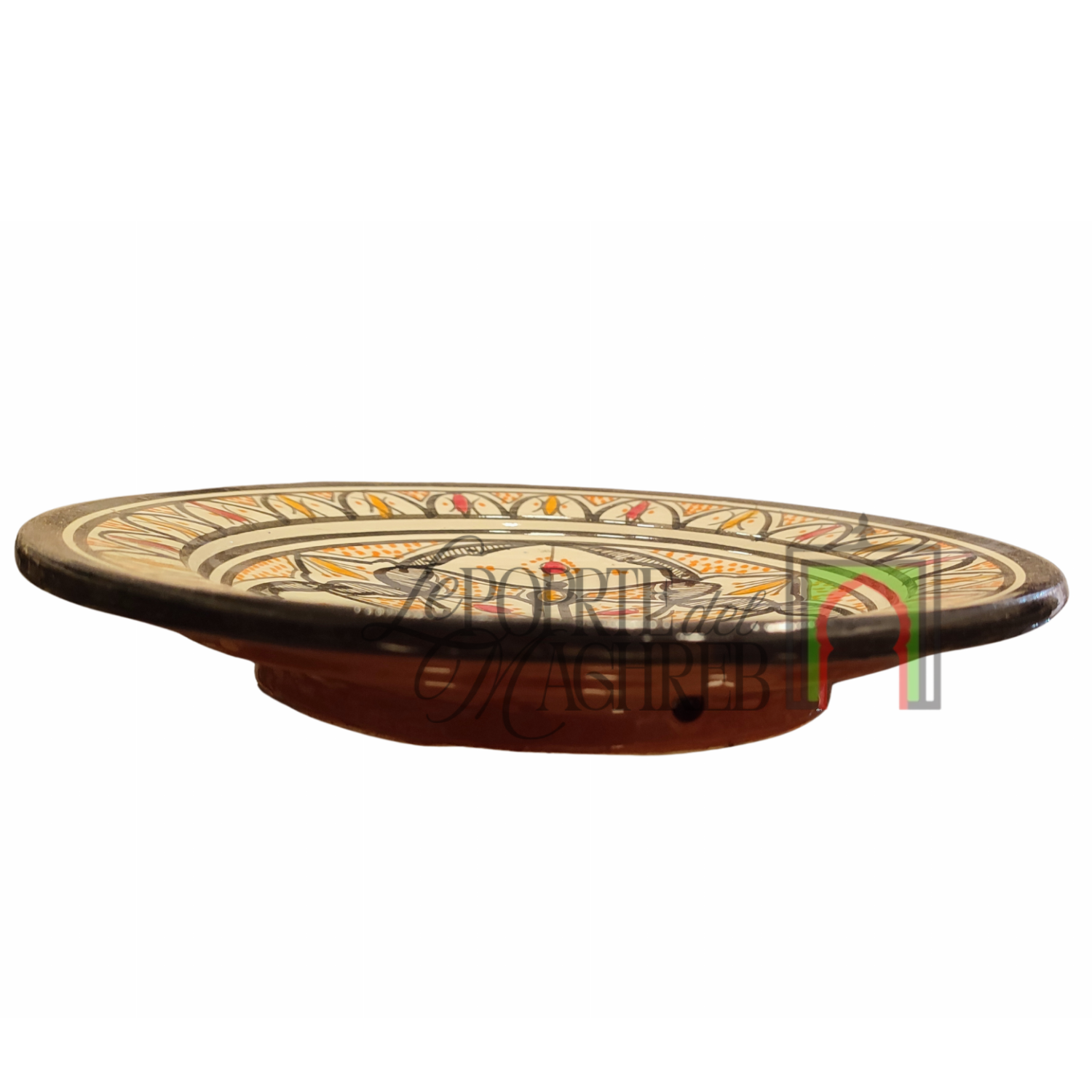Piatto artigianale marocchino di Safi - dipinto a mano in terracotta bianco, nero e arancione