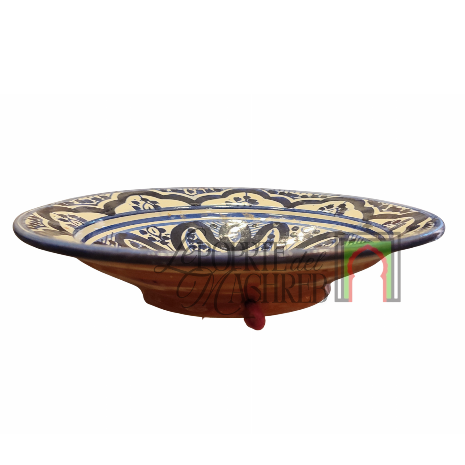 Piatto artigianale marocchino di Safi - dipinto a mano in terracotta blu e beige