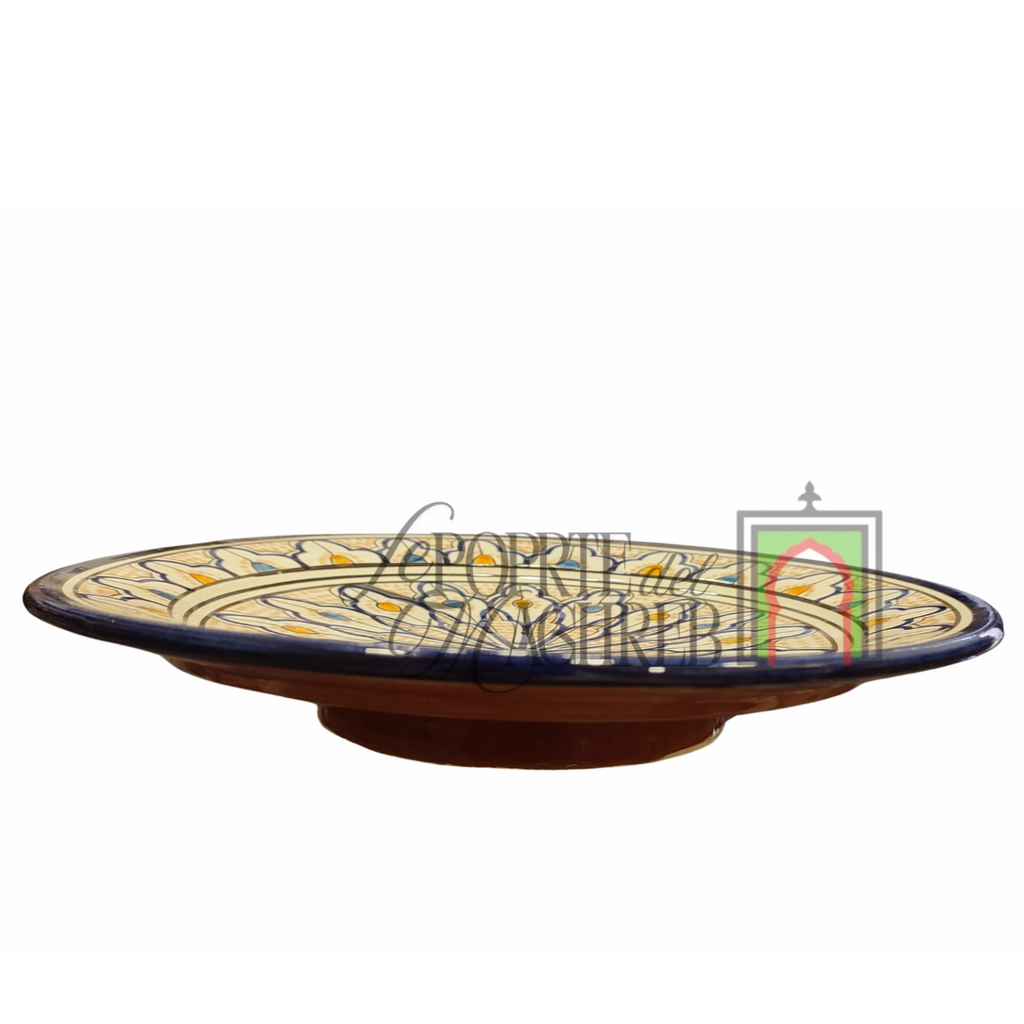 Piatto artigianale marocchino di Safi - dipinto a mano in terracotta blu e giallo