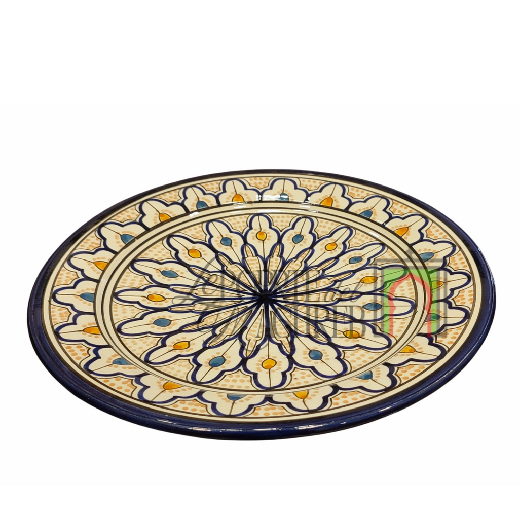 Piatto artigianale marocchino di Safi - dipinto a mano in terracotta blu e giallo
