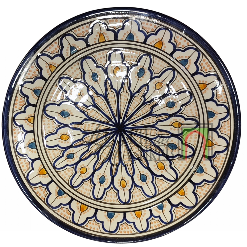 Piatto artigianale marocchino di Safi - dipinto a mano in terracotta blu e giallo
