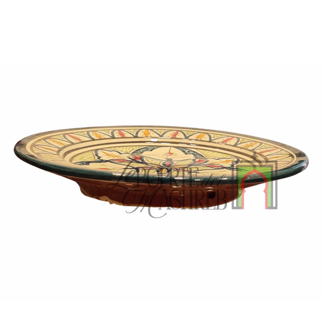 Piatto artigianale marocchino di Safi - dipinto a mano in terracotta blu, verde e rosso