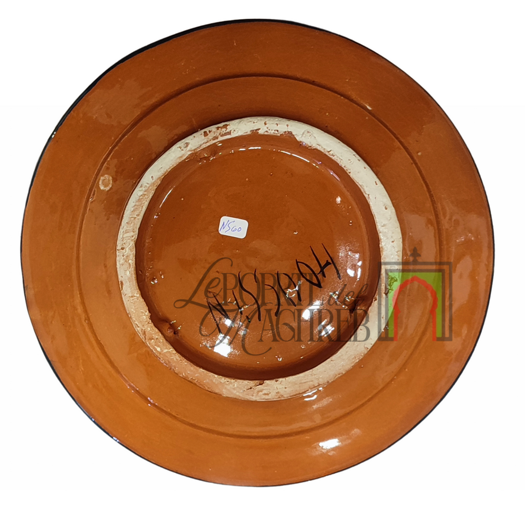 Piatto artigianale marocchino di Safi - dipinto a mano in terracotta beige,blu, rosso, verde e arancione
