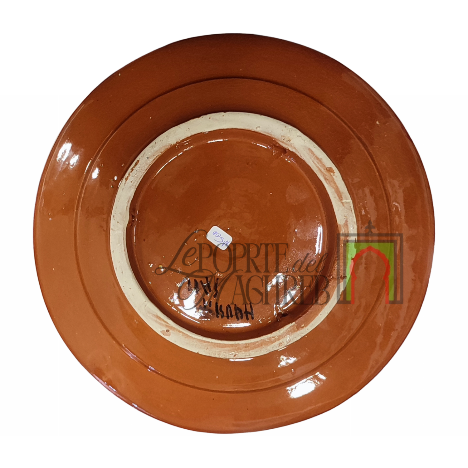 Piatto artigianale marocchino di Safi - dipinto a mano in terracotta blu, verde e rosso