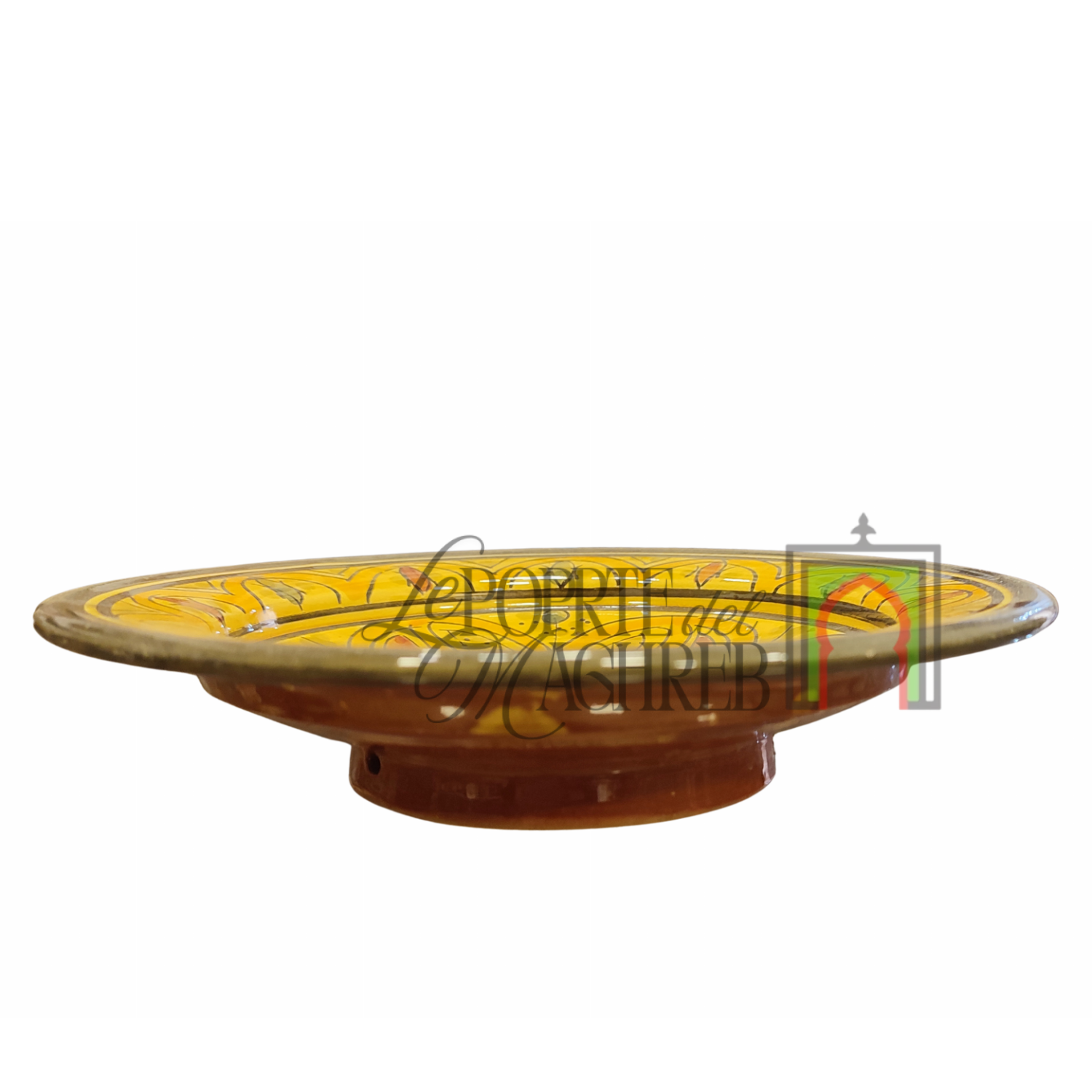 Piatto artigianale marocchino di Safi - dipinto a mano in terracotta giallo e verde