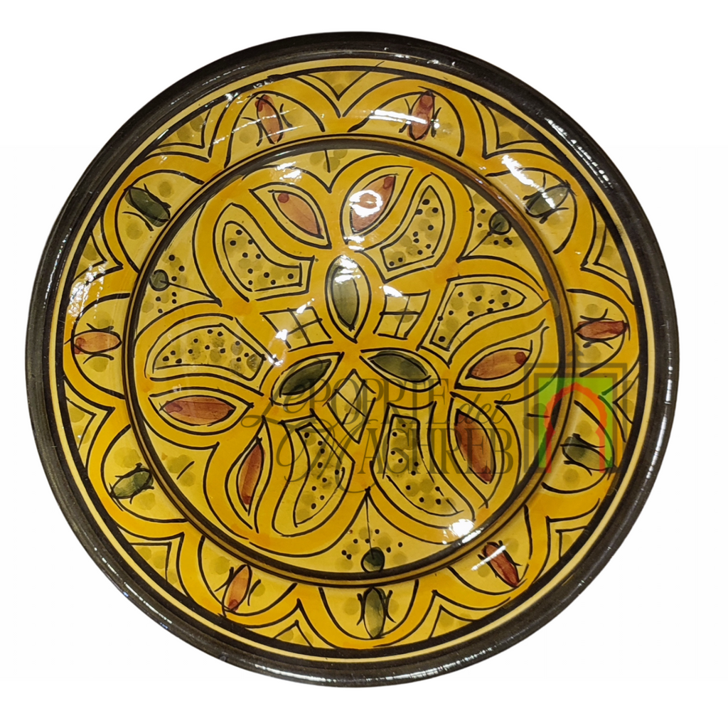 Piatto artigianale marocchino di Safi - dipinto a mano in terracotta giallo e verde