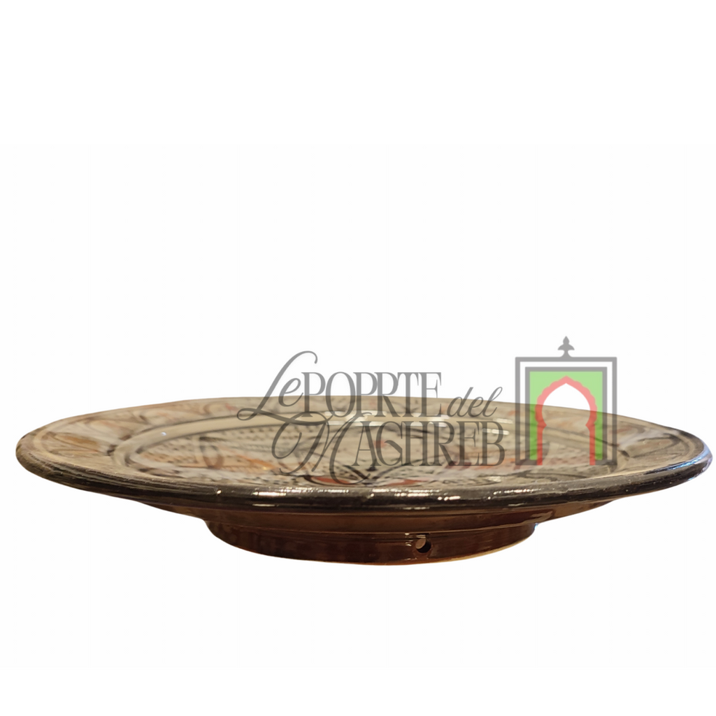 Piatto artigianale marocchino di Safi - dipinto a mano in terracotta - grigio e nero