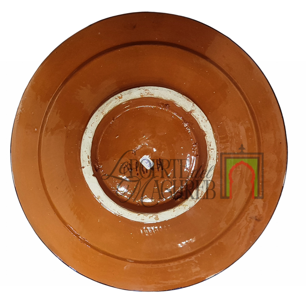 Piatto artigianale marocchino di Safi - dipinto a mano in terracotta - grigio e nero