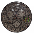 Piatto artigianale marocchino di Safi - dipinto a mano in terracotta - grigio e nero