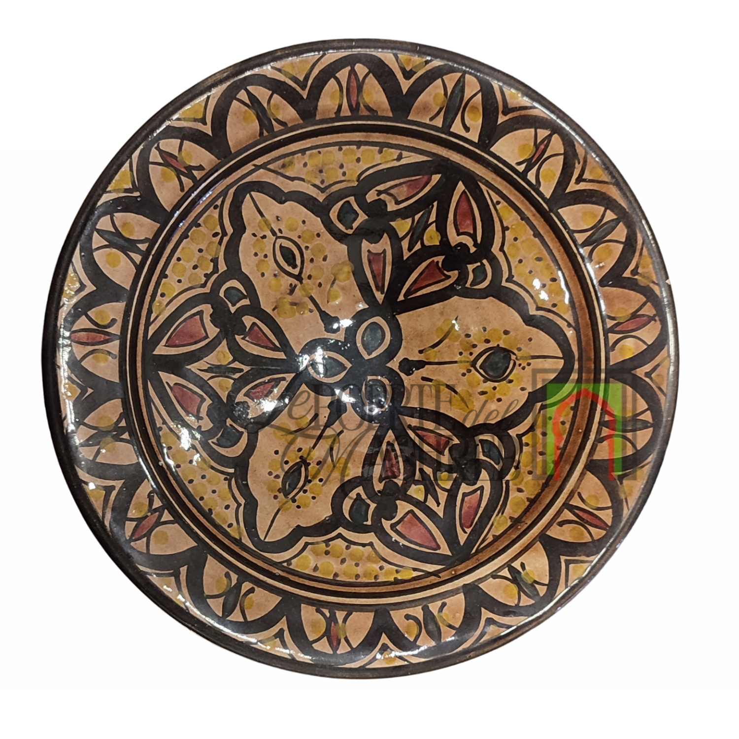 Piatto artigianale marocchino di Safi - dipinto a mano in terracotta rosso, nero