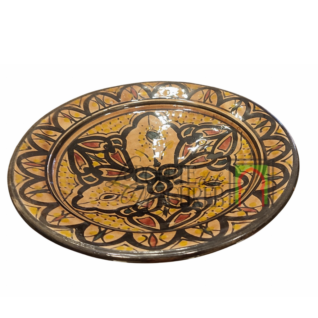Piatto artigianale marocchino di Safi - dipinto a mano in terracotta rosso, nero