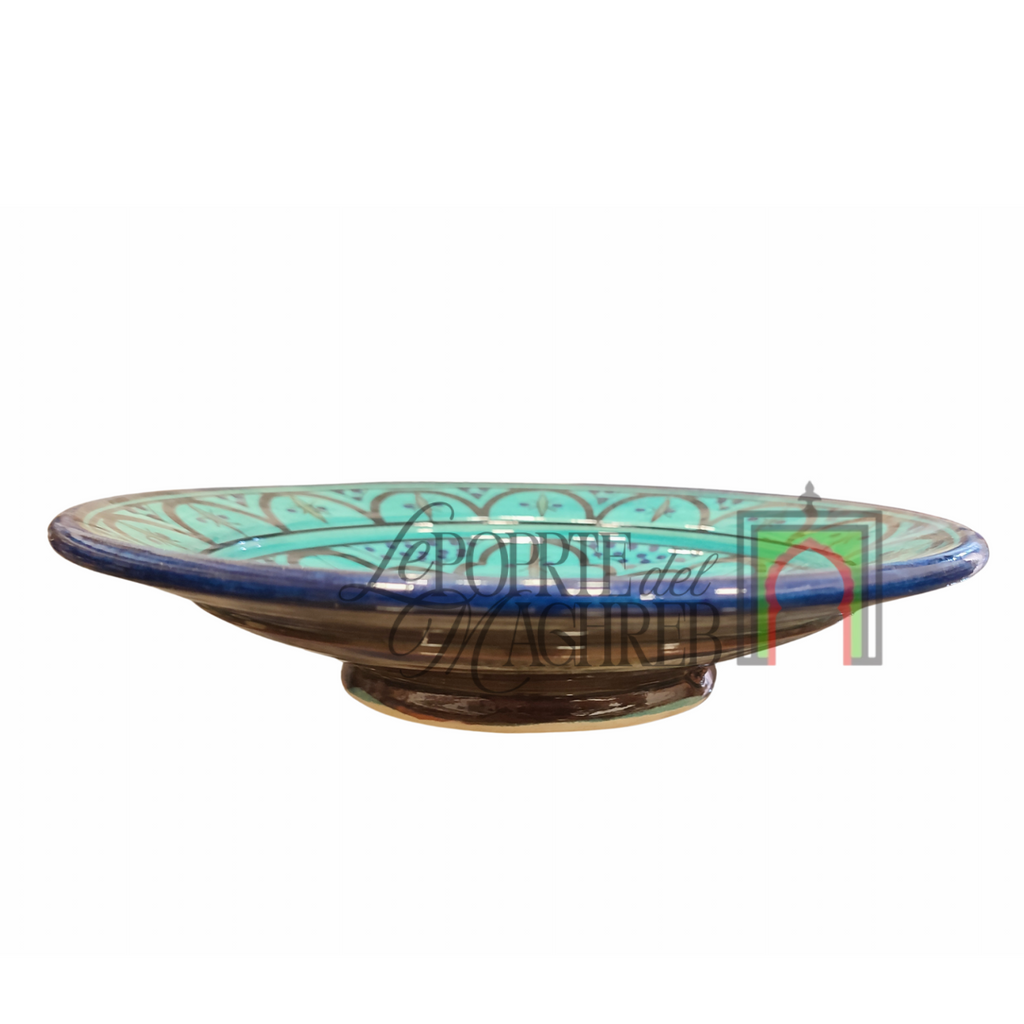 Piatto artigianale marocchino di Safi - dipinto a mano in terracotta turchese e nero