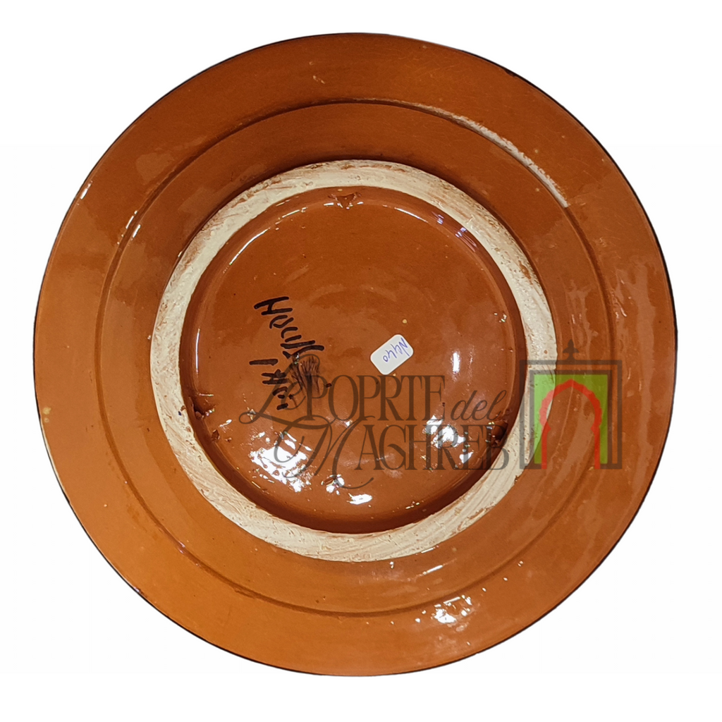 Piatto artigianale marocchino di Safi - dipinto a mano in terracotta turchese e nero