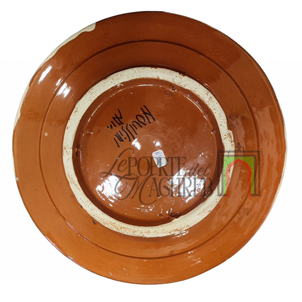 Piatto artigianale marocchino di Safi - dipinto a mano in terracotta verde, arancione e rosso