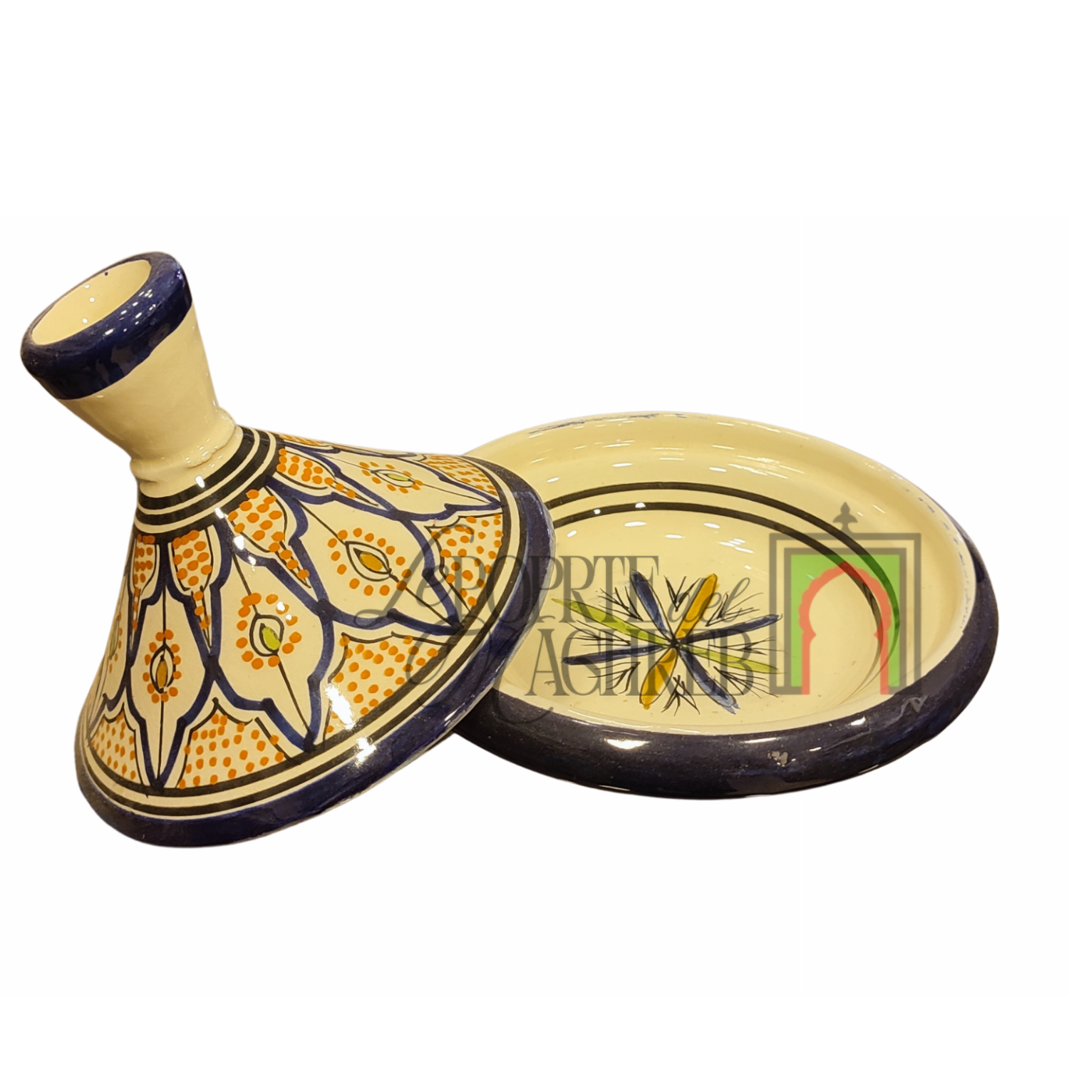 Tajine artigianale marocchino di Safi - dipinto a mano in terracotta multicolore #1