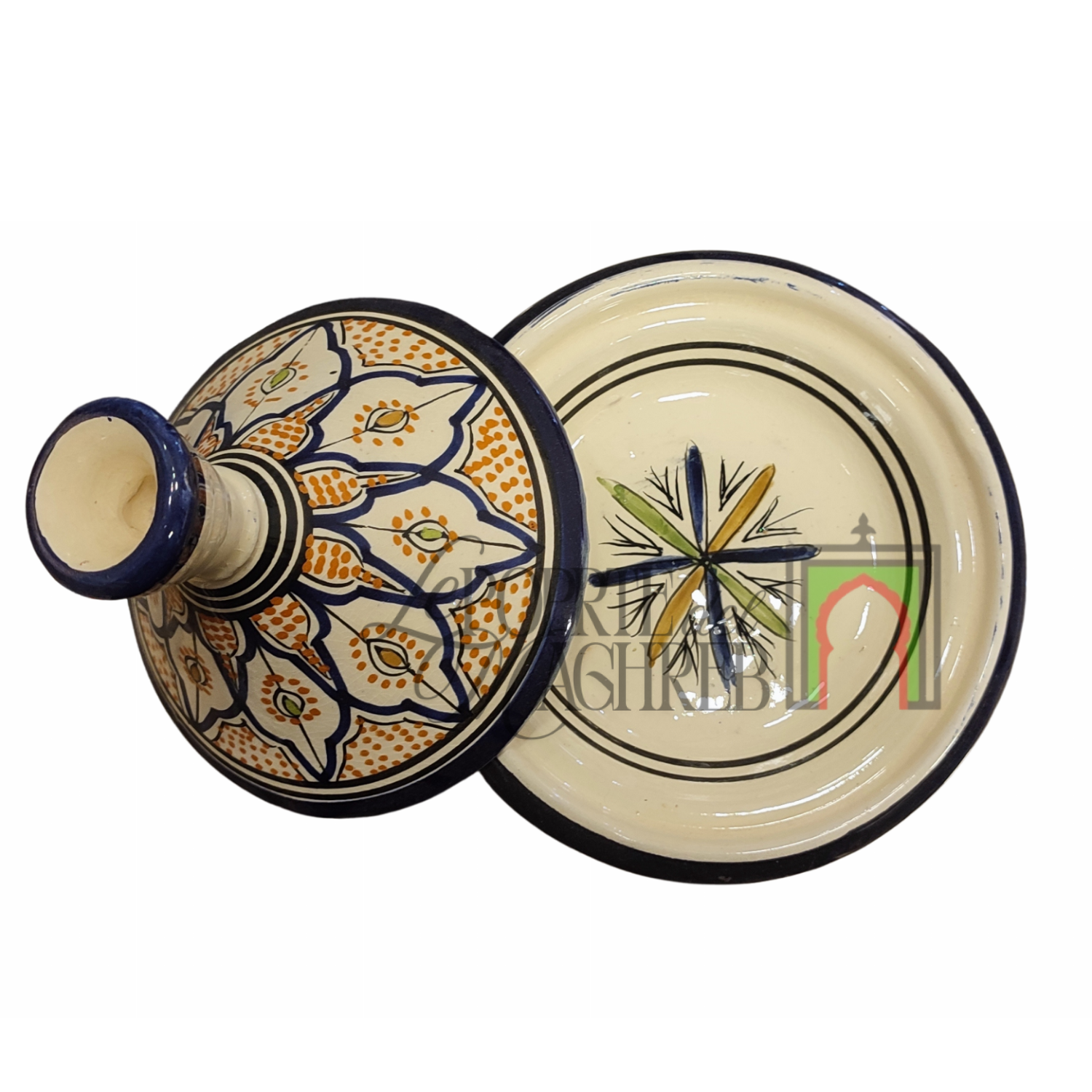 Tajine artigianale marocchino di Safi - dipinto a mano in terracotta multicolore #1