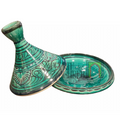 Tajine artigianale marocchino di Safi - dipinto a mano in terracotta verde con motivi floreali