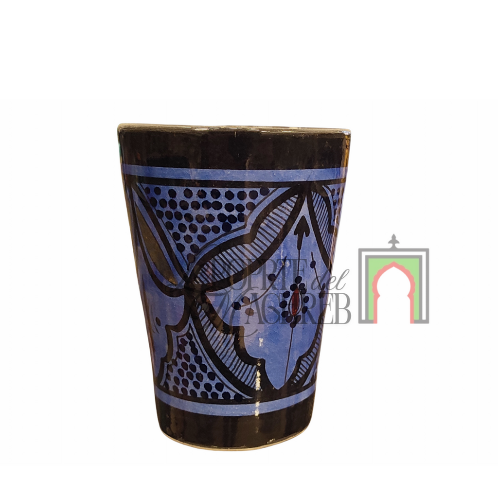 Tazza artigianale marocchina di Safi - dipinta a mano in terracotta blu con motivi tradizionali