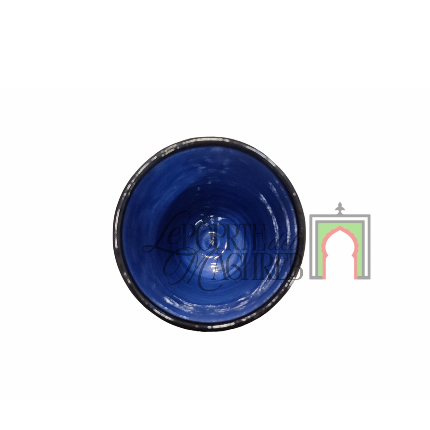 Tazza artigianale marocchina di Safi - dipinta a mano in terracotta blu con motivi tradizionali