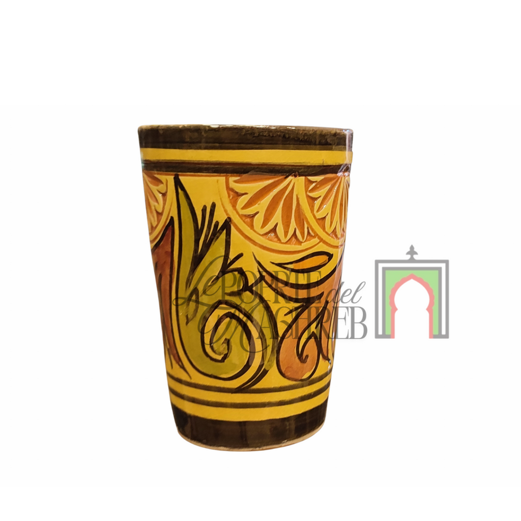 Tazza artigianale marocchina di Safi - dipinta a mano in terracotta gialla con motivi floreali