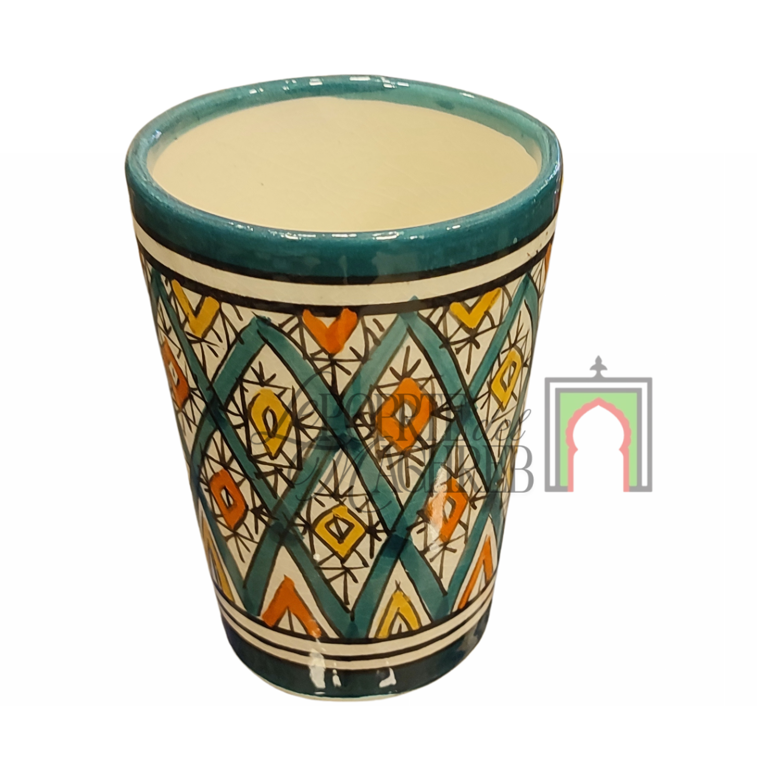 Tazza artigianale marocchina di Safi - dipinta a mano in terracotta multicolore #1