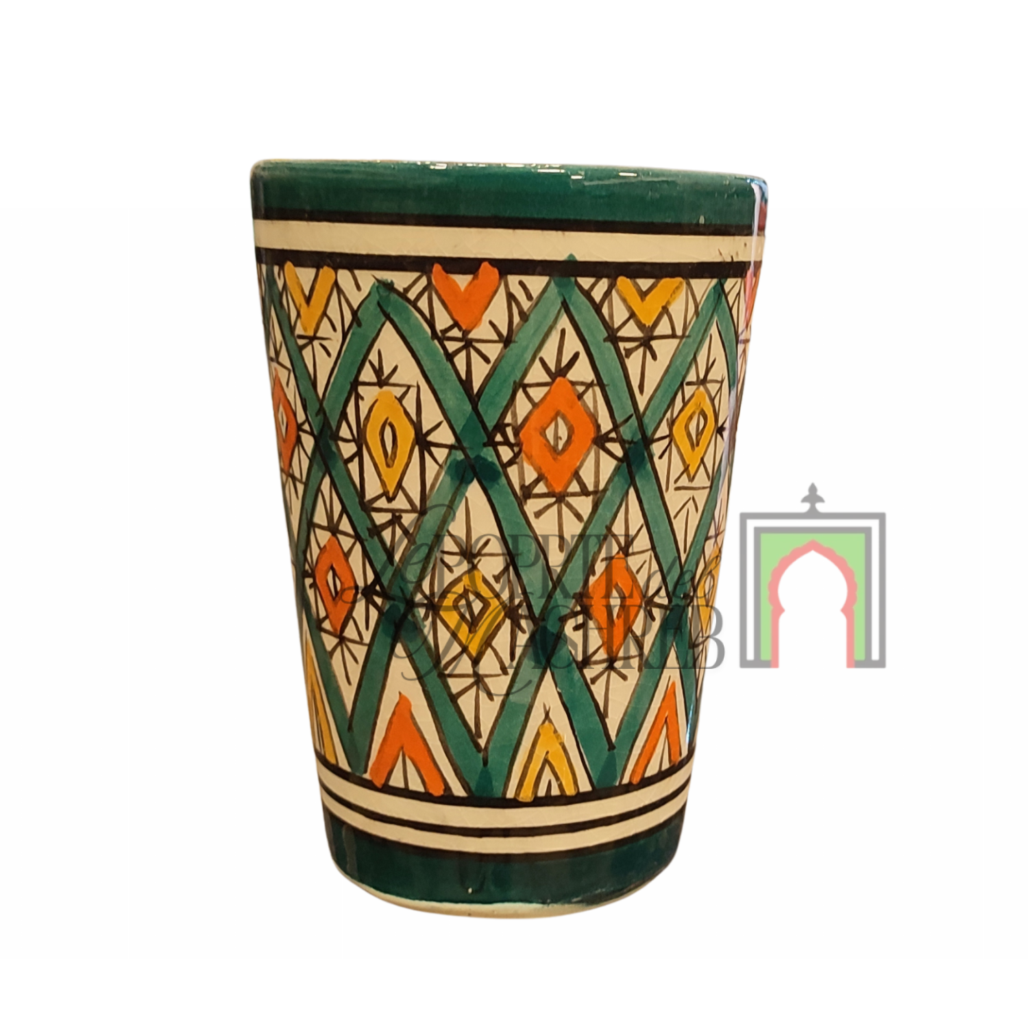 Tazza artigianale marocchina di Safi - dipinta a mano in terracotta multicolore #1